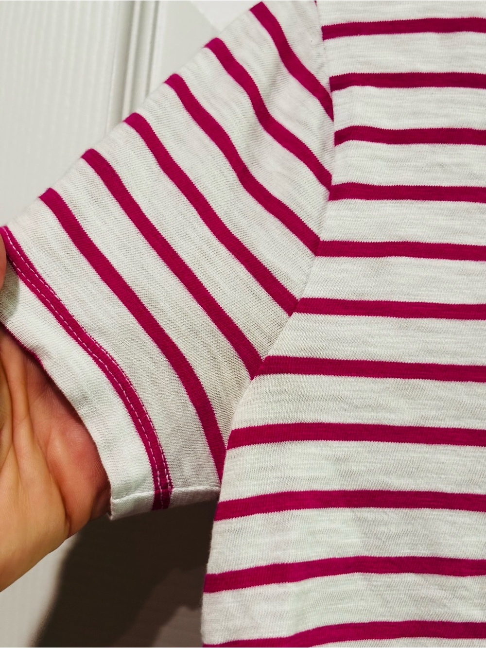 J. Crew White Tee with Raspberry Stripes - Picture 3 of 9